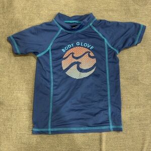 Body Glove Kids Navy Blue Rash Guard with Teal Accents and Orange Graphic